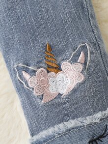 Baby Unicorn Embroidery Jeans - Light Wash - View 3