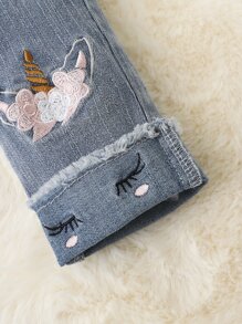 Baby Unicorn Embroidery Jeans - Light Wash - View 4