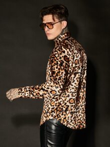 GENTILAND Loose Fit Men's Leopard Print Long Sleeve Casual Shirt - Multicolor - View 2