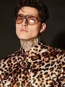 GENTILAND Loose Fit Men's Leopard Print Long Sleeve Casual Shirt - Multicolor - View 6