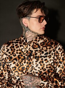 GENTILAND Loose Fit Men's Leopard Print Long Sleeve Casual Shirt - Multicolor - View 7