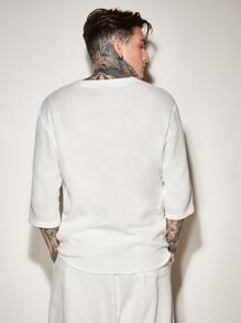 Manfinity VCAY Loose Men Cotton Lace Up Front Notched Neckline Blouse - White - View 2