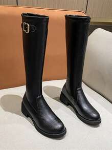 搭扣裝飾馬靴 - 黑色 - 查看 3