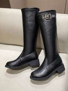 搭扣裝飾馬靴 - 黑色 - 查看 4