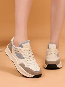 Letter Patch Decor Lace-up Front Running Shoes - Multicolor - View 1