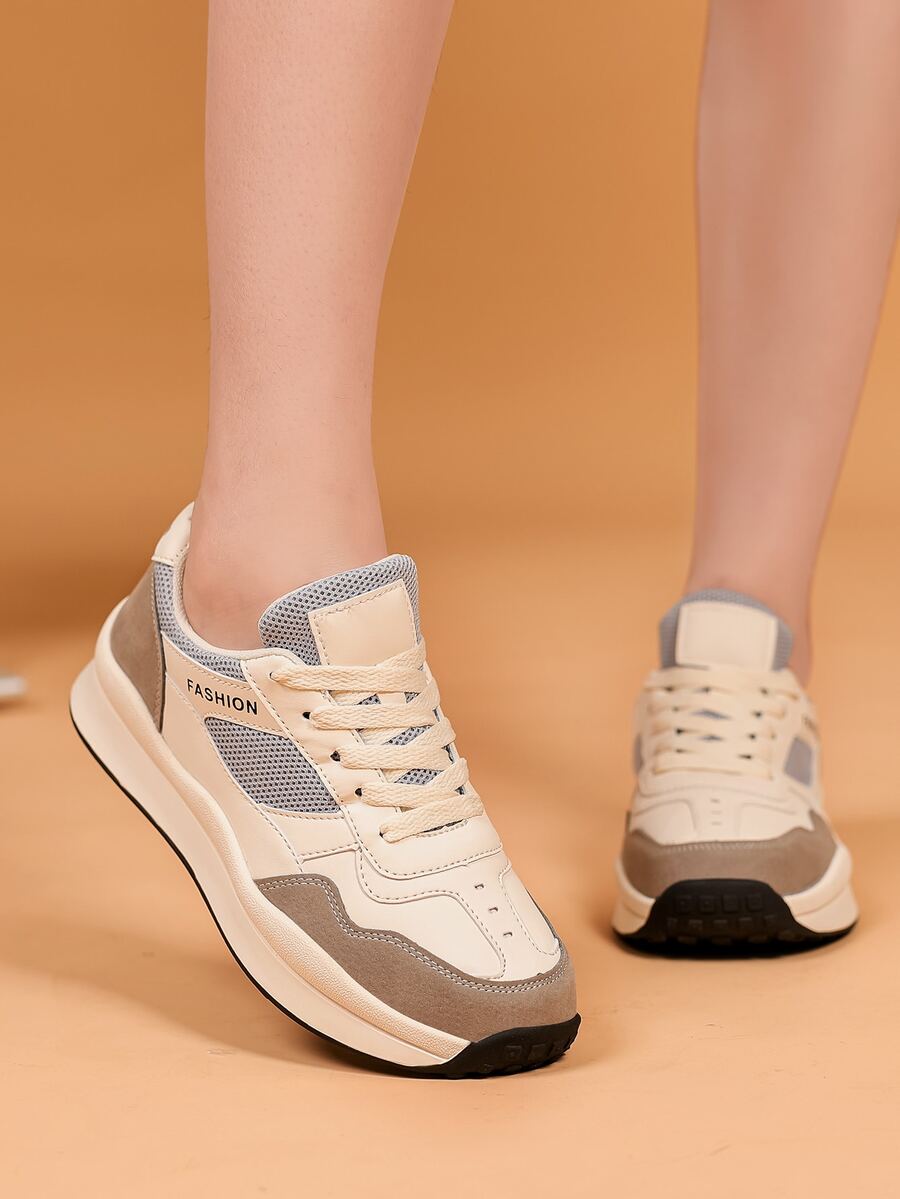 Letter Patch Decor Lace-up Front Running Shoes - Multicolor - View 1