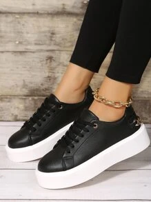 Chain Decor Lace-up Front Skate Shoes - Black - View 3