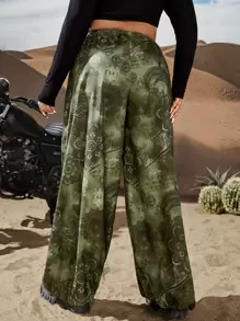 ROMWE PUNK Plus Scarf Print Drawstring Waist Pants - Multicolor - View 2