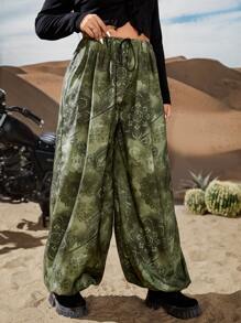 ROMWE PUNK Plus Scarf Print Drawstring Waist Pants - Multicolor - View 5