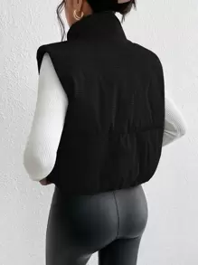 SHEIN EZwear 冬季加垫立领背心夹克 - 黑色 - 查看 2