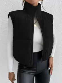 SHEIN EZwear 冬季加垫立领背心夹克 - 黑色 - 查看 6