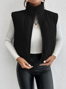 SHEIN EZwear 冬季加垫立领背心夹克 - 黑色 - 查看 7