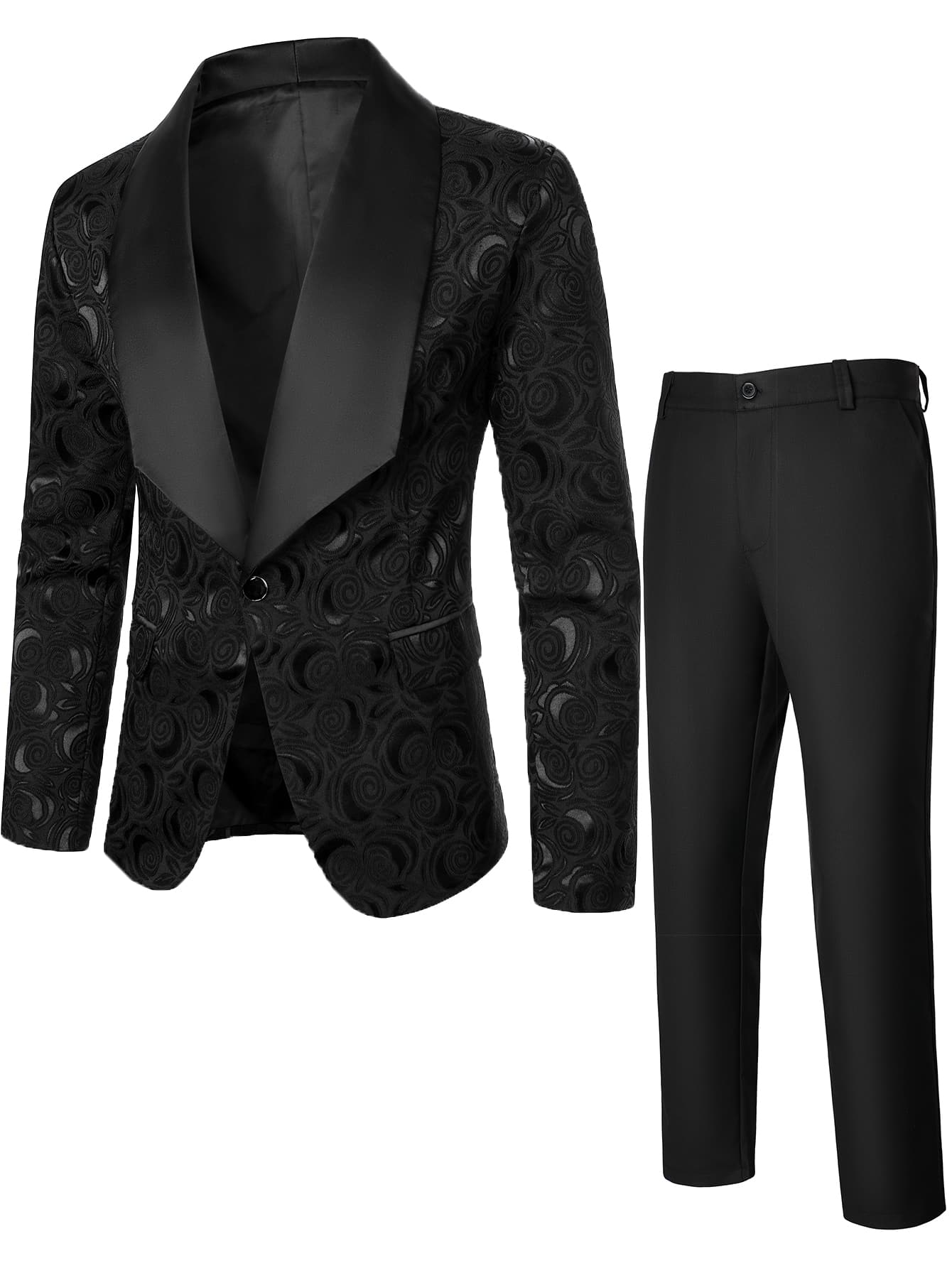 Manfinity AFTRDRK Men 1pc Rose Jacquard Blazer & 1pc Suit Pants - Black - View 1