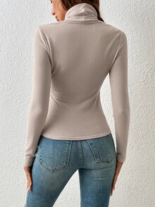 SHEIN Privé Áo thun nữ Hội Chữ thập màu trơn Giải trí - Màu be - Xem 2