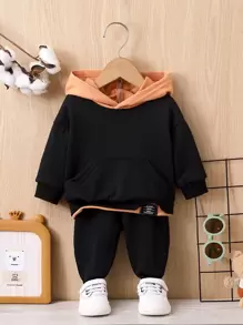 Baby Boy Patch Detail Contrast Hooded Sweatshirt & Sweatpants