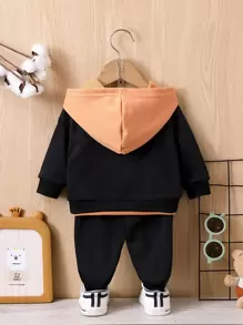 Baby Boy Patch Detail Contrast Hooded Sweatshirt & Sweatpants