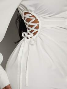 Hauture Ren Up Side Ống tay áo Váy sơ mi - trắng - Xem 3