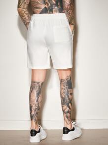 Manfinity VCAY Hombres Shorts de pierna ancha de cintura con cordón - Blanco - Ver 2