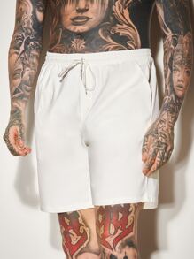 Manfinity VCAY Hombres Shorts de pierna ancha de cintura con cordón - Blanco - Ver 4