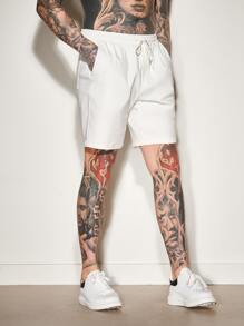 Manfinity VCAY Hombres Shorts de pierna ancha de cintura con cordón - Blanco - Ver 5