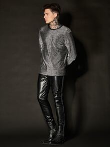 Manfinity Men Round Neck Glitter Tee - Silver - View 3