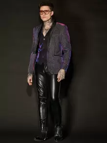 GENTILAND 男士金屬亮絲青果領單釦西裝外套 - 紫色 - 查看 9