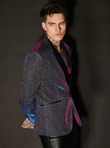 GENTILAND 男士金屬亮絲青果領單釦西裝外套 - 紫色 - 查看 10