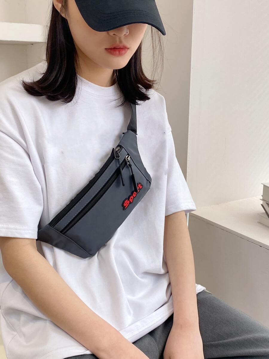 Riñonera con diseño de letra cremallera - Gris - Ver 1