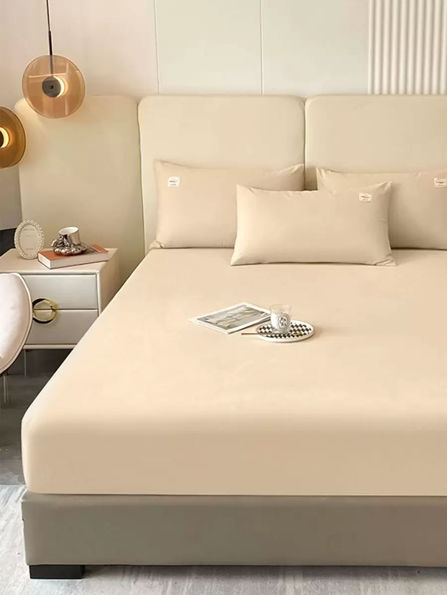 1 bộ ga trải giường màu trơn, tấm bảo vệ nệm, vỏ nệm, thiết kế túi sâu, mềm mại và thoáng khí, phù hợp với nhiều kích cỡ giường. - Màu be - Xem 1