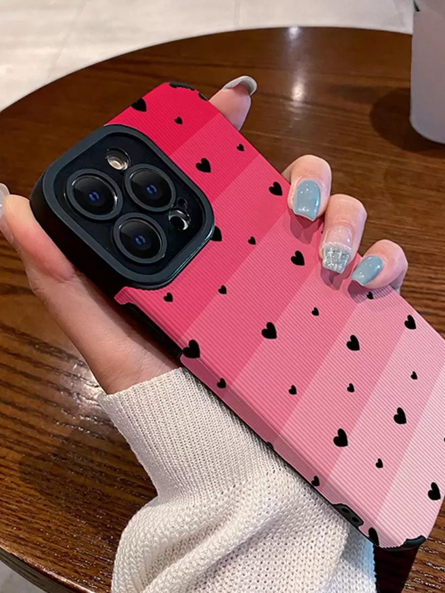 Funda de teléfono con patrón de corazones rosas para el Día de San Valentín, resistente al agua, a los golpes y a los arañazos - Multicolor - Ver 1