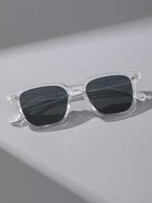 1pc Men Plastic Geometric Modern Simple Style Glasses For Holiday Gift Daily Life Fishing Camping Accessories Y2kfestival For Summer Beach Vacation,Outdoor,Travel - Dark Grey - View 3