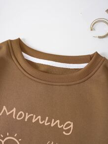 SHEIN LUNE Cartoon & Letter Graphic Thermal Lined Sweatshirt - Brown - View 7