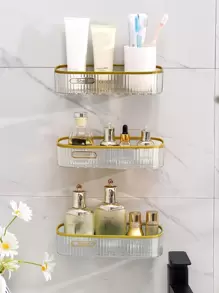 1 pièce 9,64 pouces Sans Perçage Support De Rangement Pour Salle De Bain , À Mural Domestique Cuisine Salle De Bain Toilette Étagère De Rangement - Transparent - Voir 1