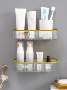 1 pièce 9,64 pouces Sans Perçage Support De Rangement Pour Salle De Bain , À Mural Domestique Cuisine Salle De Bain Toilette Étagère De Rangement - Transparent - Voir 5