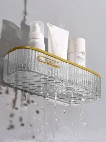1 pièce 9,64 pouces Sans Perçage Support De Rangement Pour Salle De Bain , À Mural Domestique Cuisine Salle De Bain Toilette Étagère De Rangement - Transparent - Voir 6