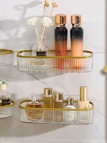1 pièce 9,64 pouces Sans Perçage Support De Rangement Pour Salle De Bain , À Mural Domestique Cuisine Salle De Bain Toilette Étagère De Rangement - Transparent - Voir 3