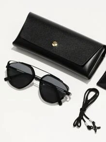 Men Top Bar Sunglasses With Glasses Rope - Black - View 5