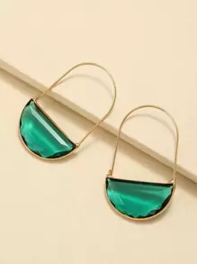 半圓形裝飾圓耳環 - 綠色 - 查看 2