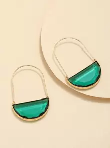 半圓形裝飾圓耳環 - 綠色 - 查看 3