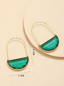 半圓形裝飾圓耳環 - 綠色 - 查看 4