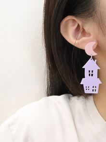 Moon Decor Houses & Cat Mismatched Drop Earrings - Multicolor - View 2