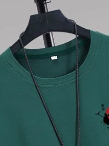 Manfinity Hombres Camiseta pájaro & con estampado de letra - Verde Oscuro - Ver 3