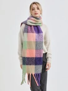 1 Pieza Bufanda Multicolor Para Mujer Con Estampado De Cuadros, Cálida Y Elegante, Adecuada Para Uso Diario - Multicolor - Ver 1