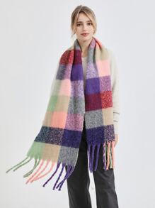 1 Pieza Bufanda Multicolor Para Mujer Con Estampado De Cuadros, Cálida Y Elegante, Adecuada Para Uso Diario - Multicolor - Ver 4