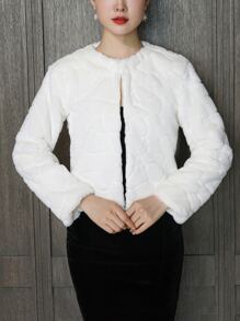 适合冬季婚礼秋装的纯色毛绒婚礼夹克 - 白色 - 查看 4