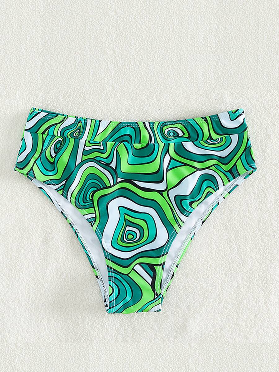 Colorblock Ruched Bikini Bottom - Multicolor - View 1