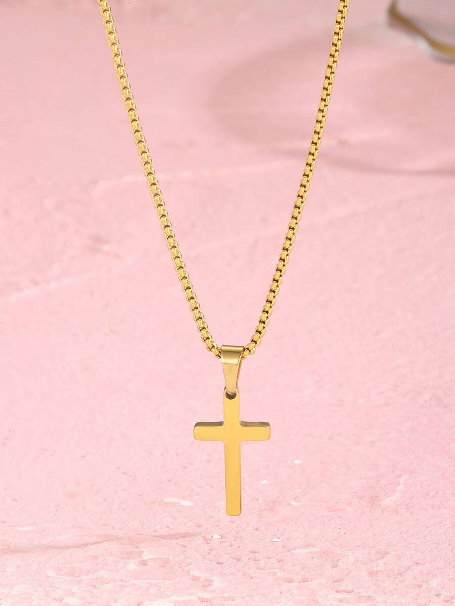 1入簡約設計項鍊,適合年輕女孩日常佩戴 - 金黃色 - 查看 1