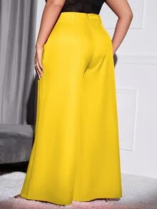 Double Crazy Plus Solid Wide Leg Trousers - Yellow - View 2