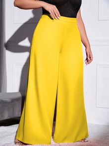 Double Crazy Plus Solid Wide Leg Trousers - Yellow - View 4