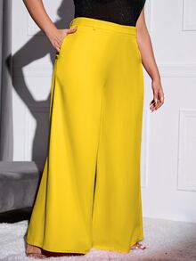 Double Crazy Plus Solid Wide Leg Trousers - Yellow - View 5